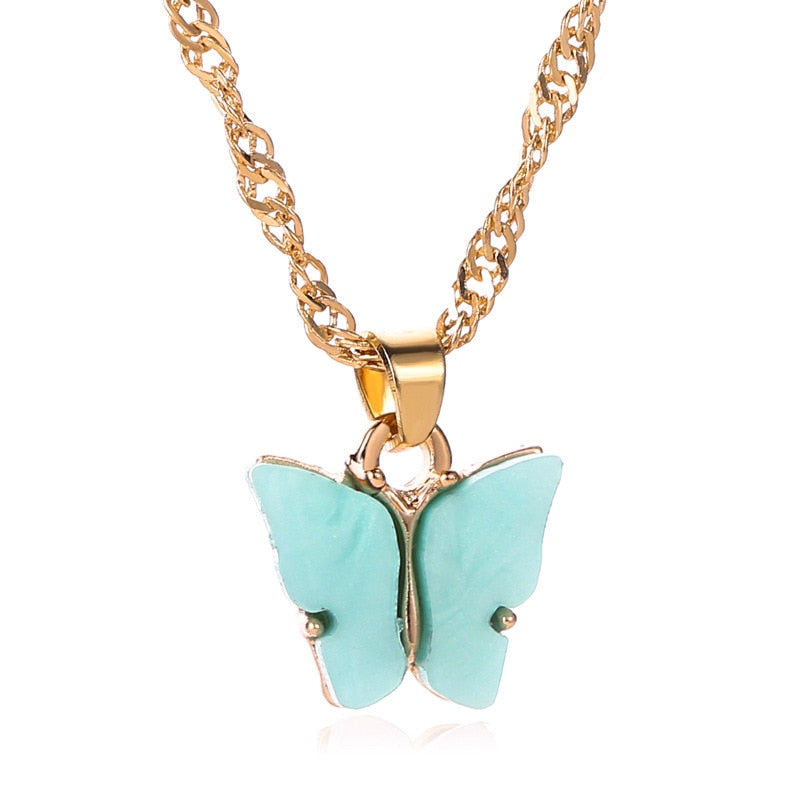 Sweet Acrylic Color Butterfly Necklace For Women Long Wild Clavicle Chain Pendant Refined Stylish Mujer Gift 2020 Trendy Gold