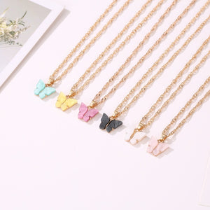Sweet Acrylic Color Butterfly Necklace For Women Long Wild Clavicle Chain Pendant Refined Stylish Mujer Gift 2020 Trendy Gold