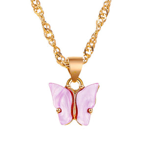 Sweet Acrylic Color Butterfly Necklace For Women Long Wild Clavicle Chain Pendant Refined Stylish Mujer Gift 2020 Trendy Gold