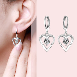 Sweet Heart Charms Long Drop earrings 925 real silver e626 gift box Fashion New Girls Jewelry Brincos de Prata