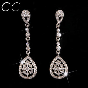 Sweet Jewelry Gift for Love Chandelier Long Waterdrop Stud Earring Top Crystal Earrings for Women Wedding Fashion Bridal B026