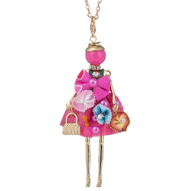 Sweet Lady Yarn Cloth Bowknot Dress Doll Necklace Statement Flower Women Jewelry Christmas Gifts Jewelry Accessories Top-rated