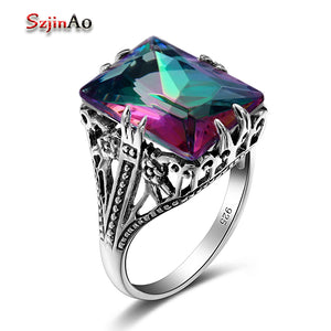 Fashion Design Ring Mystic Rainbow Topaz Vintage Decoration 925 Sterling Silver Rings for Women Fashion Jewelry