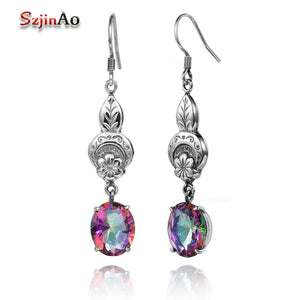 Trendy 925 Sterling Silver Long Dangle Earrings Mystic Fire Rainbow Topaz Silver-925-Jewelry Luxury Bridal Earrings
