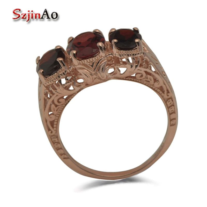 Unique custom western-style delicate and sweet princess rose gold pomegranate stone ring hollow out 925 silver