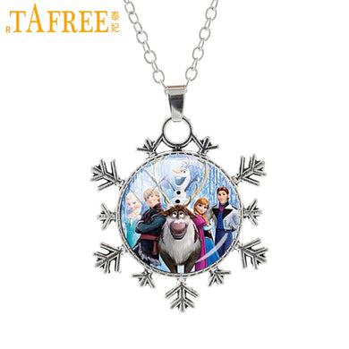 2017 new vintage Snowflake necklace European snow queen Elsa princess Anna sister olaf glass pendant girls necklaces ES49
