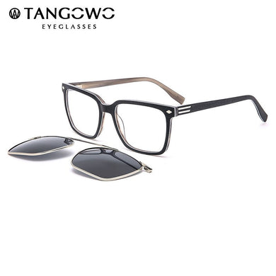 TANGOWO Acetate Square 2 In 1 Clip on Magnet Sunglasses Women Brand Designer Vintage Optical Men Glasses Frame Eyewear HS1022