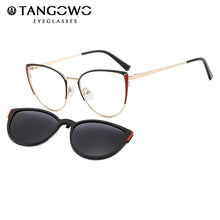 Load image into Gallery viewer, TANGOWO Alloy Magnetic 2 In 1 Clip on Sunglasses Women Vintage Optical Prescription Glasses Stylish UV400 Spectacles B23115