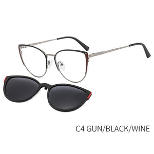 TANGOWO Alloy Magnetic 2 In 1 Clip on Sunglasses Women Vintage Optical Prescription Glasses Stylish UV400 Spectacles B23115