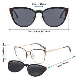 TANGOWO Alloy Magnetic 2 In 1 Clip on Sunglasses Women Vintage Optical Prescription Glasses Stylish UV400 Spectacles B23115