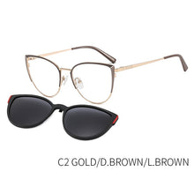 Load image into Gallery viewer, TANGOWO Alloy Magnetic 2 In 1 Clip on Sunglasses Women Vintage Optical Prescription Glasses Stylish UV400 Spectacles B23115