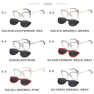 TANGOWO Alloy Magnetic 2 In 1 Clip on Sunglasses Women Vintage Optical Prescription Glasses Stylish UV400 Spectacles B23115