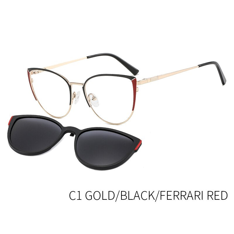 TANGOWO Alloy Magnetic 2 In 1 Clip on Sunglasses Women Vintage Optical Prescription Glasses Stylish UV400 Spectacles B23115