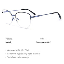 Load image into Gallery viewer, TANGOWO Alloy Women Men Glasses Frame Optical Urltra-Light Women Metal Cateye Half Rim Optical Myopia Eyewear  YJ0191