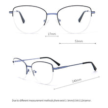 Load image into Gallery viewer, TANGOWO Alloy Women Men Glasses Frame Optical Urltra-Light Women Metal Cateye Half Rim Optical Myopia Eyewear  YJ0191