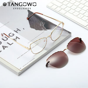TANGOWO Metal Cateye Glasses Frame Women Optical Retro Eyewear Polarized Magnetic Sunglasses Prescription Glasses 95951