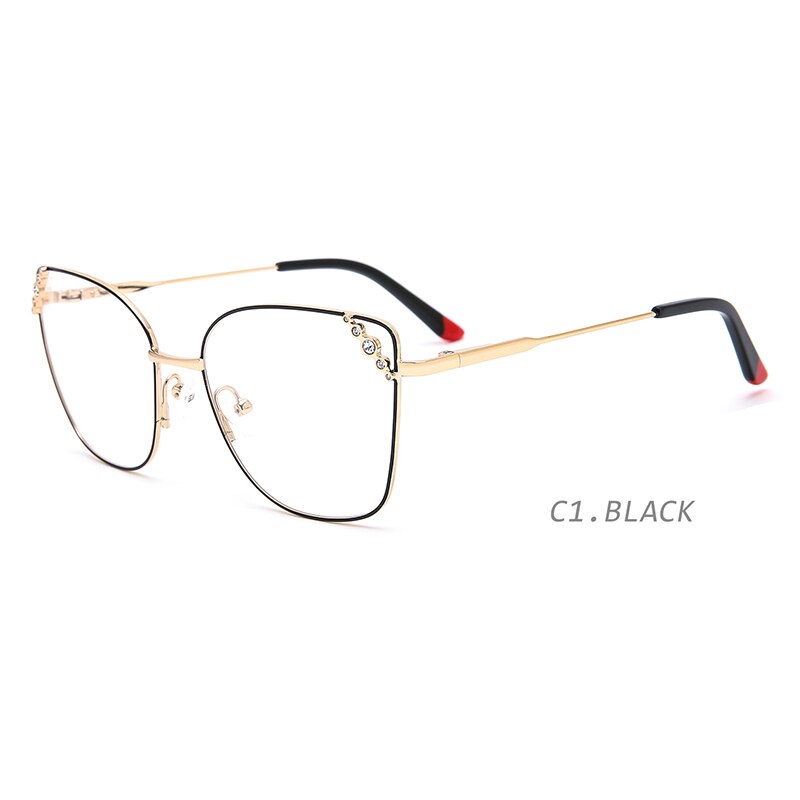 TANGOWO Metal Gems Cateye Glasses Frame Women Ladies Brand Design 2023  Glasses Myopia Optical Eyewear YJ0171