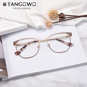 TANGOWO Metal Glasses Frame Women Floral Pattern Eyeglasses Vintage Myopia Optical Prescription Glasses Eyewear 202308