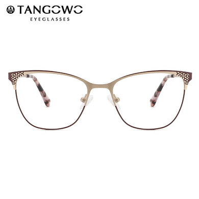 TANGOWO Metal Glasses Frame Women Floral Pattern Eyeglasses Vintage Myopia Optical Prescription Glasses Eyewear 202308