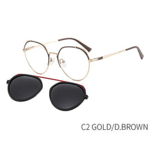 Load image into Gallery viewer, TANGOWO Retro Round Polarized Sunglasses UV400 Women Clip on 2 In 1 Computer Glasses Prescription Eyewear Magnetic B23117