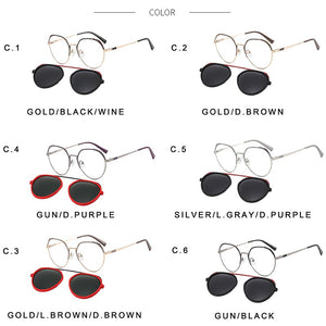 TANGOWO Retro Round Polarized Sunglasses UV400 Women Clip on 2 In 1 Computer Glasses Prescription Eyewear Magnetic B23117