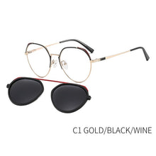 Load image into Gallery viewer, TANGOWO Retro Round Polarized Sunglasses UV400 Women Clip on 2 In 1 Computer Glasses Prescription Eyewear Magnetic B23117