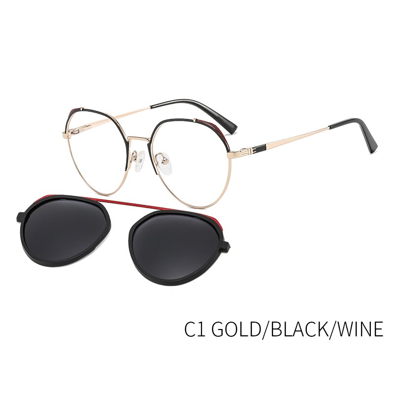TANGOWO Retro Round Polarized Sunglasses UV400 Women Clip on 2 In 1 Computer Glasses Prescription Eyewear Magnetic B23117