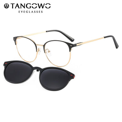 TANGOWO Round Metal Clip on Polarized Glasses Frame Women Optical 2 In1 Vintage Eyeglasses Magnetic Stylish Sunglasses T3520