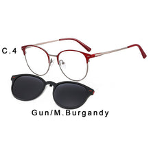 Load image into Gallery viewer, TANGOWO Round Metal Clip on Polarized Glasses Frame Women Optical 2 In1 Vintage Eyeglasses Magnetic Stylish Sunglasses T3520