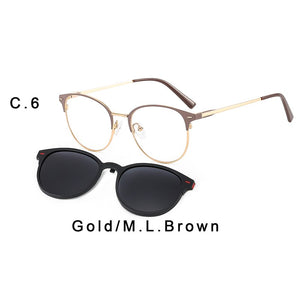 TANGOWO Round Metal Clip on Polarized Glasses Frame Women Optical 2 In1 Vintage Eyeglasses Magnetic Stylish Sunglasses T3520