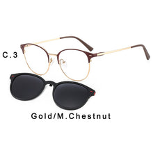 Load image into Gallery viewer, TANGOWO Round Metal Clip on Polarized Glasses Frame Women Optical 2 In1 Vintage Eyeglasses Magnetic Stylish Sunglasses T3520