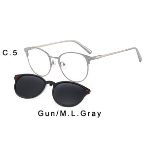 TANGOWO Round Metal Clip on Polarized Glasses Frame Women Optical 2 In1 Vintage Eyeglasses Magnetic Stylish Sunglasses T3520
