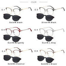 Load image into Gallery viewer, TANGOWO Round Metal Clip on Polarized Glasses Frame Women Optical 2 In1 Vintage Eyeglasses Magnetic Stylish Sunglasses T3520