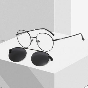 TANGOWO Round Vintage Metal Glasses Frame Women Man 2 In 1 Magnetic Polarized Clip on Sunglasses UV400 Eyewear DP33053A