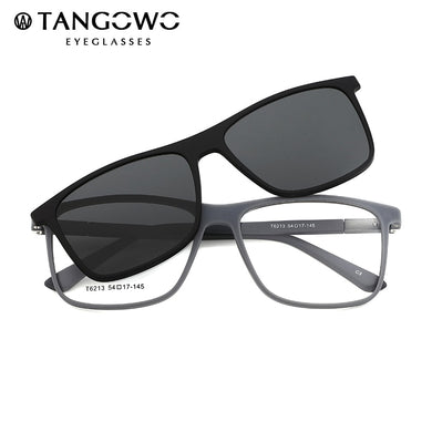 TANGOWO Vintage 2 In 1 Magnet Polarized Sunglasses Men Square Eyeglass Frame Clip on Optical Myopia Prescription Glasses T6213