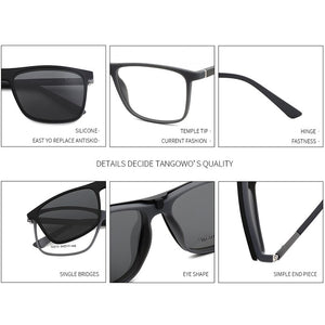 TANGOWO Vintage 2 In 1 Magnet Polarized Sunglasses Men Square Eyeglass Frame Clip on Optical Myopia Prescription Glasses T6213
