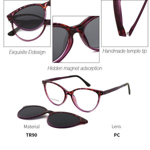 TANGOWO Vintage Cateye Sunglasses Women Myopia Eyeglass Clip on Brand Designer Optical Frame Prescription glasses Multifunction