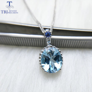 TBJ,Big Natural blue topaz 10*12mm 5.5ct real topaz pendant with natural tanzanite gemstone necklace in 925 sterling silver