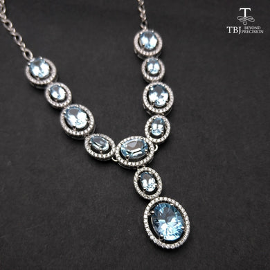 TBJ, Elegant Natural blue topaz gemstone necklace in 925 sterling silver fine jewelry for party as best gift for women with box