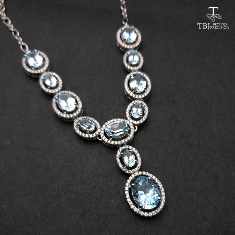 TBJ, Elegant Natural blue topaz gemstone necklace in 925 sterling silver fine jewelry for party as best gift for women with box