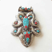 Load image into Gallery viewer, TBP699 Tibetan Dragon Amulet Copper Inlaid Big Pendants Double Dragons