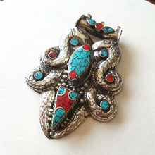 Load image into Gallery viewer, TBP699 Tibetan Dragon Amulet Copper Inlaid Big Pendants Double Dragons