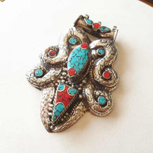 Load image into Gallery viewer, TBP699 Tibetan Dragon Amulet Copper Inlaid Big Pendants Double Dragons