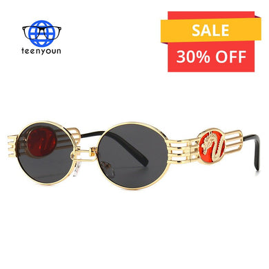 TEENYOUN 2023 Oval  Dragon Decoration Sunglasses Men Women UV400 Ins Cool Unique Small Frame Sun Glasses Eyewear Oculos
