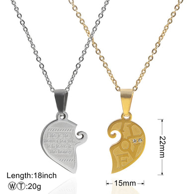 Collana con ciondolo coppia per donna / uomo Collana con cuore con strass per amante Collana con catena a cuore con lettere di gioielli alla moda 