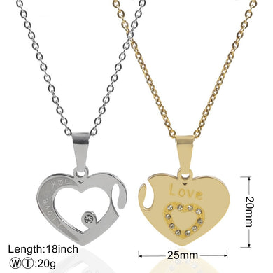 I Love You  Letters Heart Puzzle Pendant Necklace Gold&Silver Stainless Steel Couple Lovers Half Heart Necklaces & Pendants