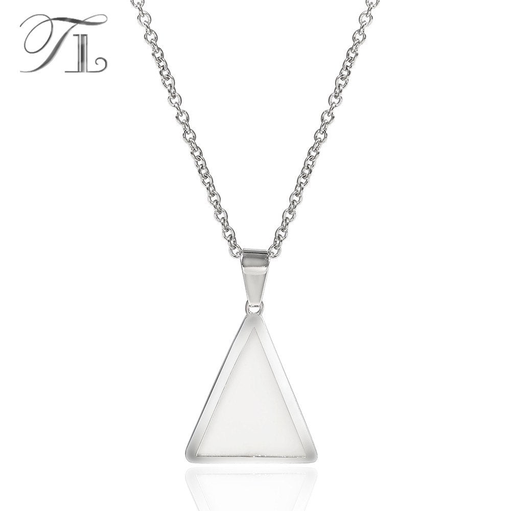 New Simple Ceramic Pendant & Necklace for Women White/Black/Pink Ceramic Stainless Steel Triangle Female Necklace For Wedding