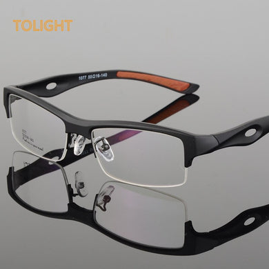 TOLIGHT Men's High-End Steel Glasses Frame Sports Half-Frame Square Myopia Prescription1077