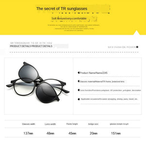 TR90 2 In 1 Magnet Clip on Polarized Sunglasses Retro Round Frame Outdoor UV400 Drving Shades Sun Glasses Myopia Optical Eyewear