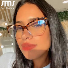 Load image into Gallery viewer, TR90 Anti Blue Light Eyeglasses Women Cat Eye Computer Glasses Small Square Leopard Spring Legs Eyewear UV400 Optical Frames